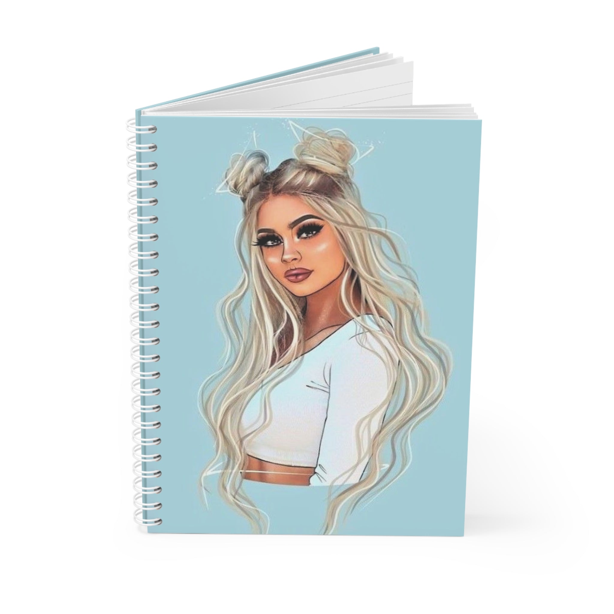 Blonde Space-Buns Girl Spiral Notebook — Trendy Illustrated Journal for Teens & Girls
