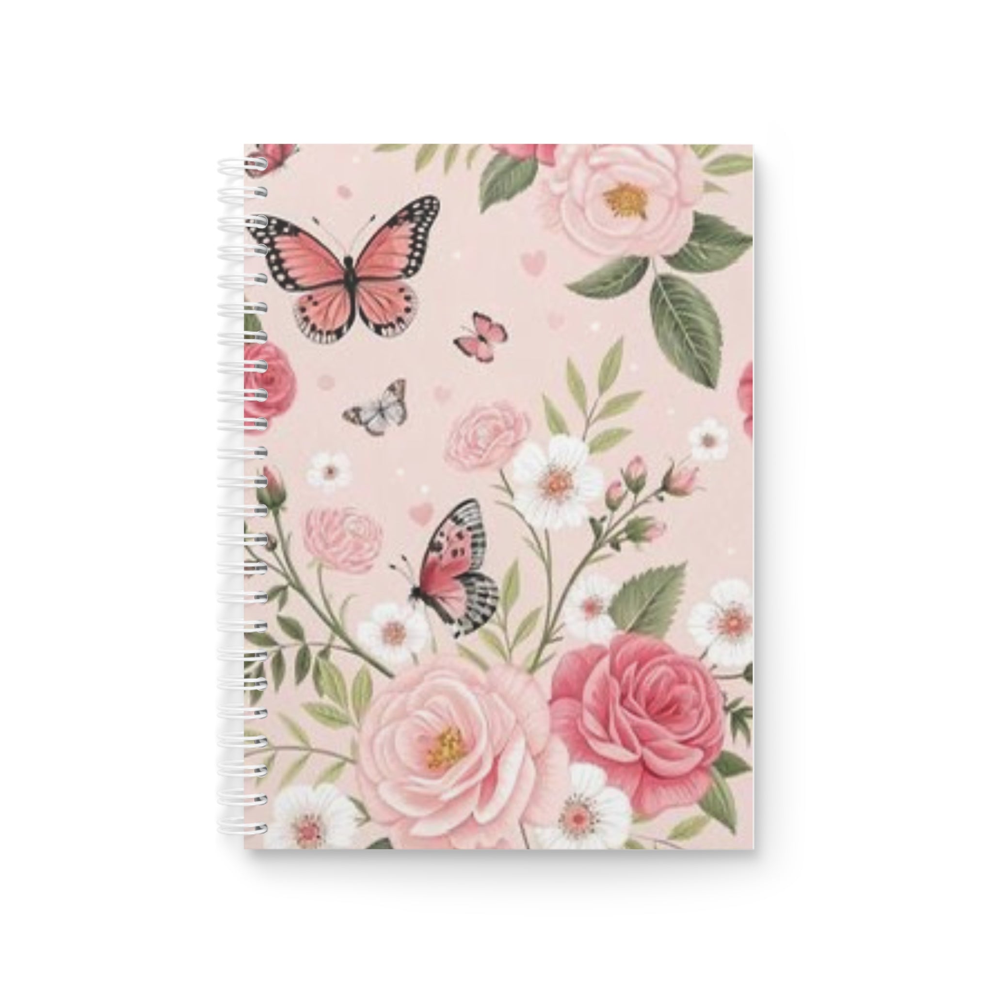 Floral Butterfly Spiral Notebook — Pink Rose Garden Journaling Notebook