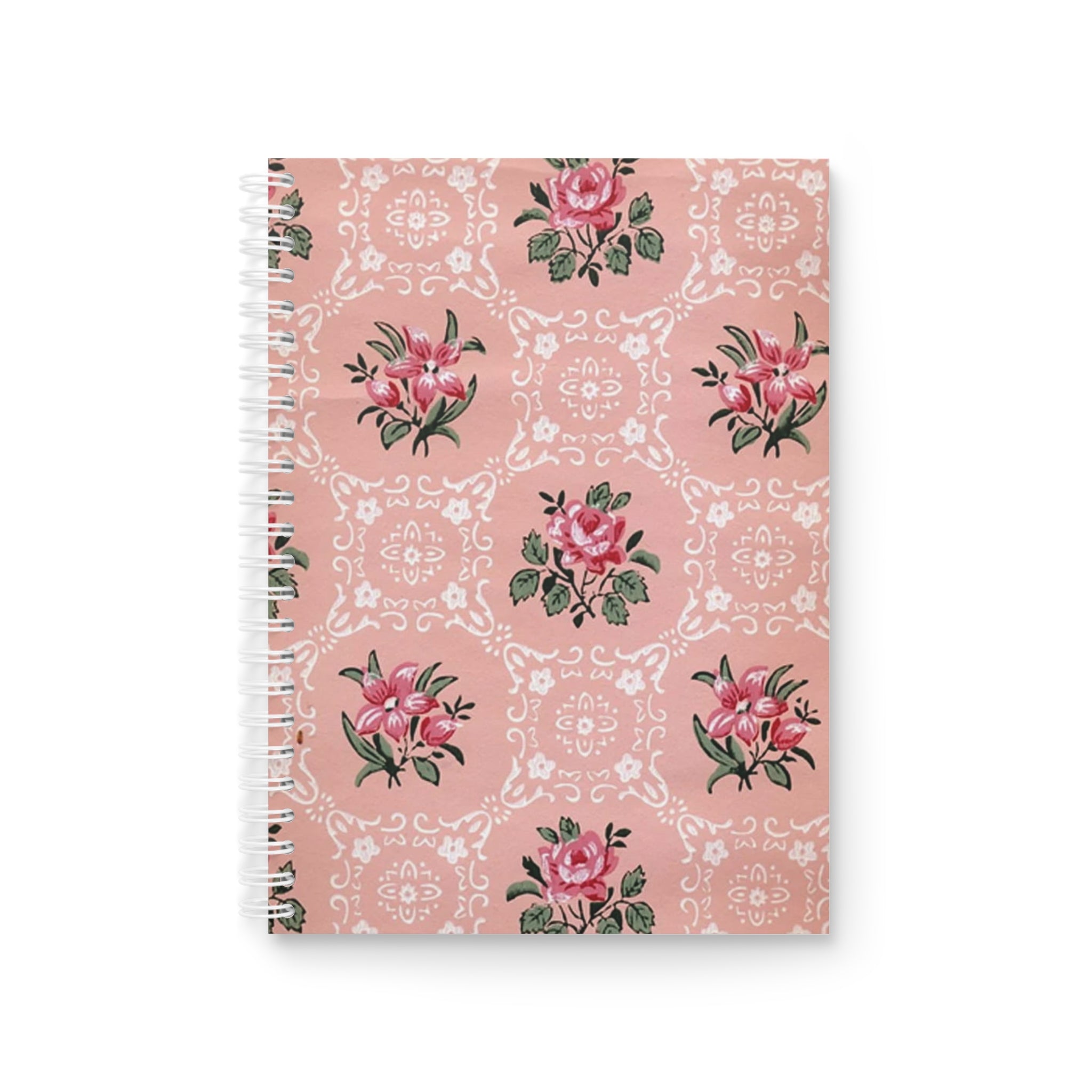 Vintage Floral Spiral journal — Pink Rose Pattern Journal for Notes & Gifts