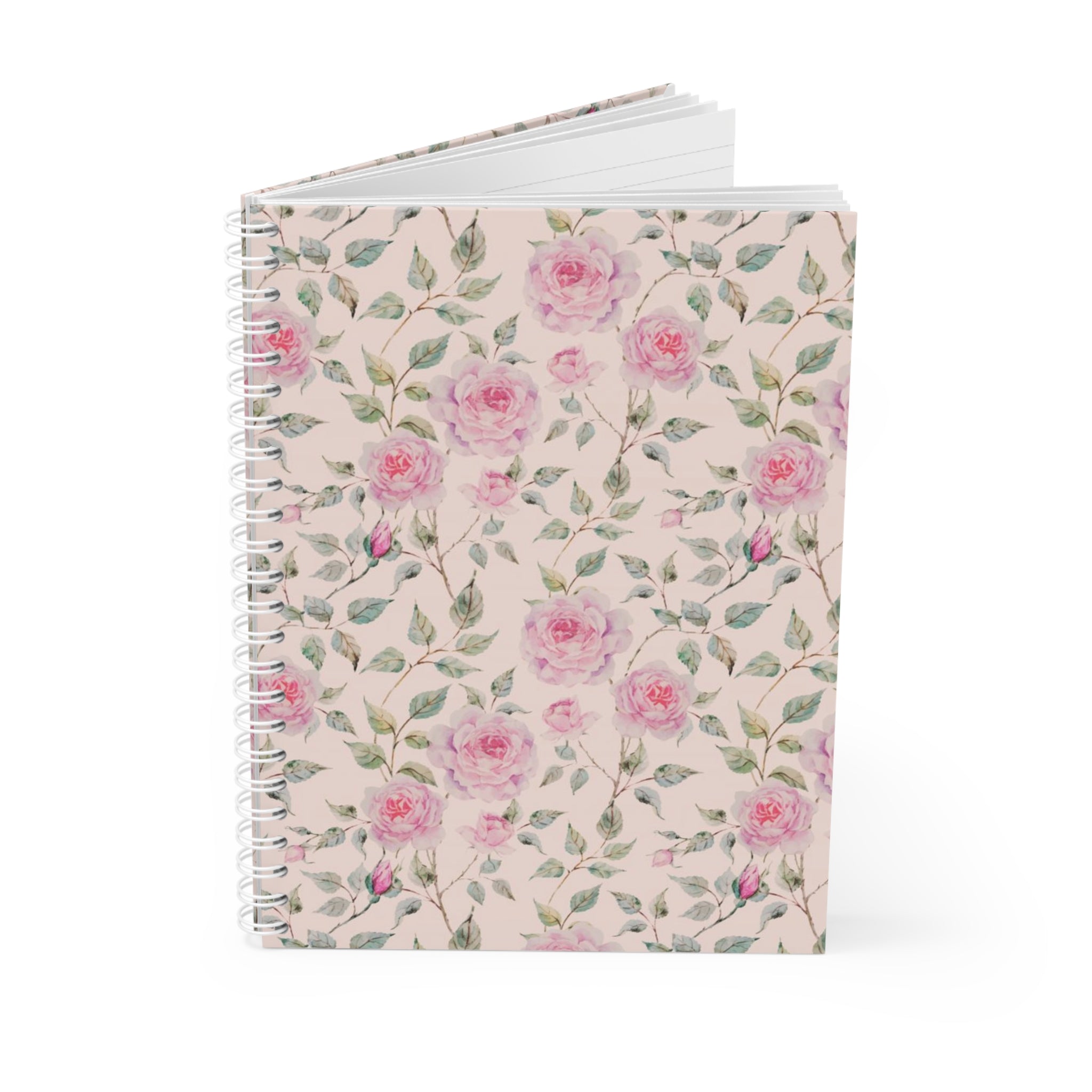 Floral Rose Spiral Notebook — Pink Watercolor Roses Journal