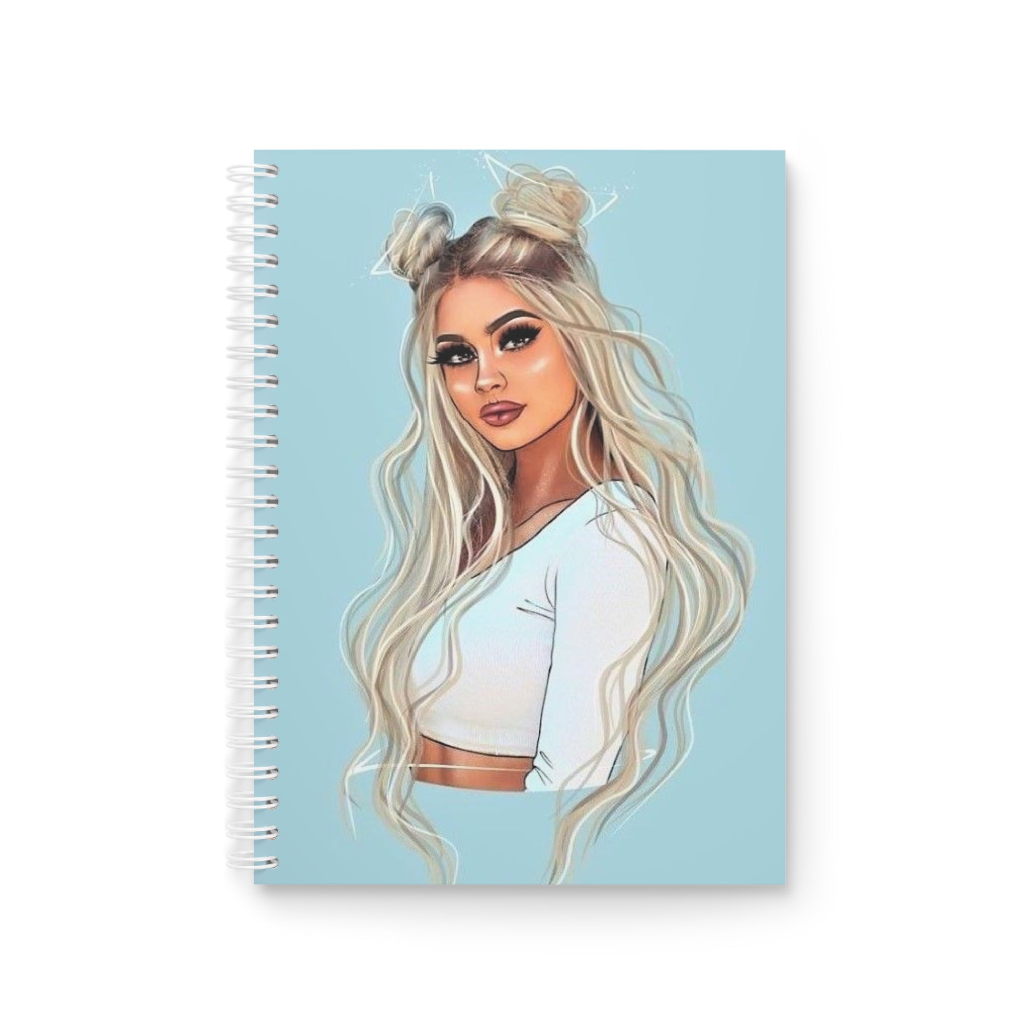 Blonde Space-Buns Girl Spiral Notebook — Trendy Illustrated Journal for Teens & Girls