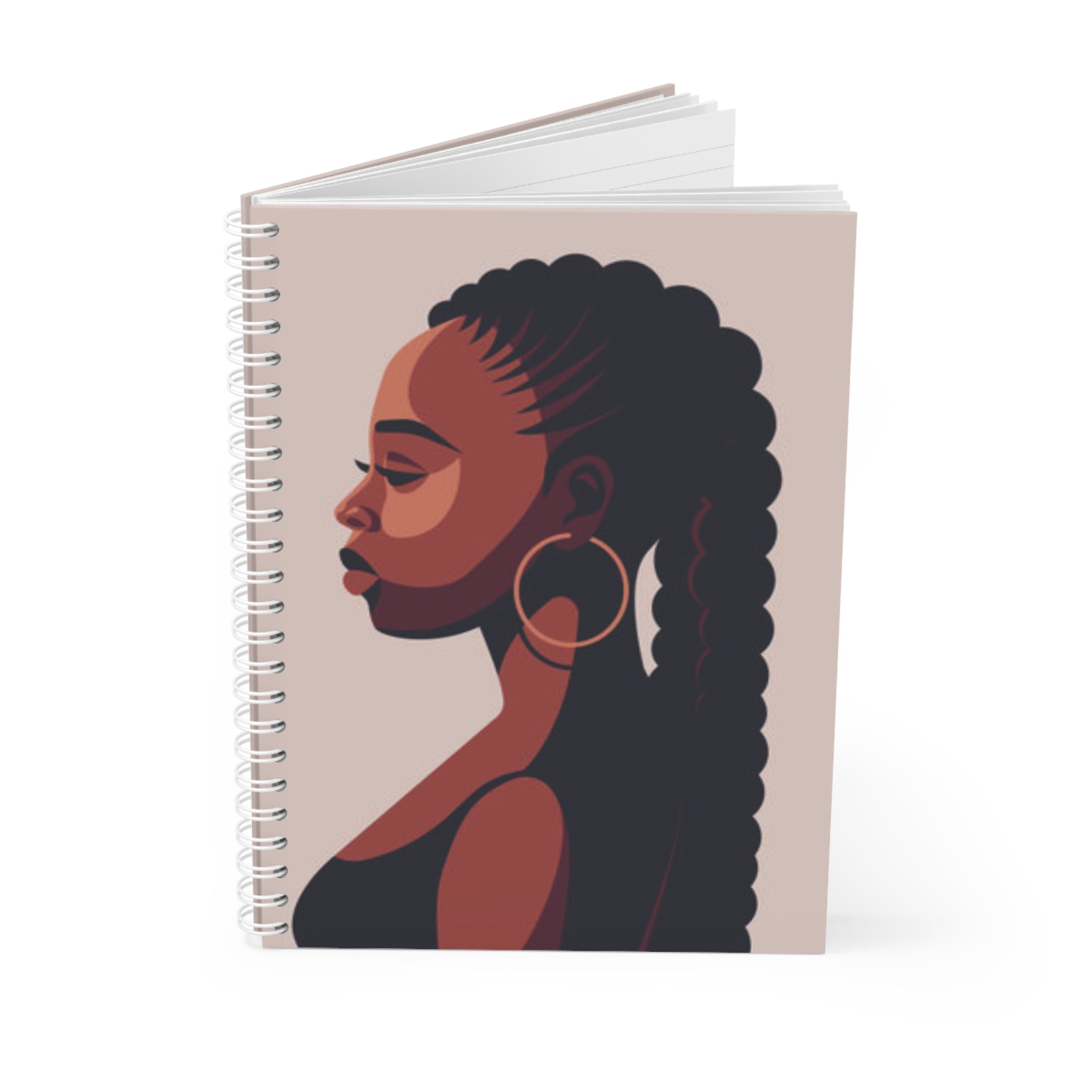 Afrogirl Spiral Notebook — Afrocentric Profile Art Journal (Braided Hair, Hoop Earrings)