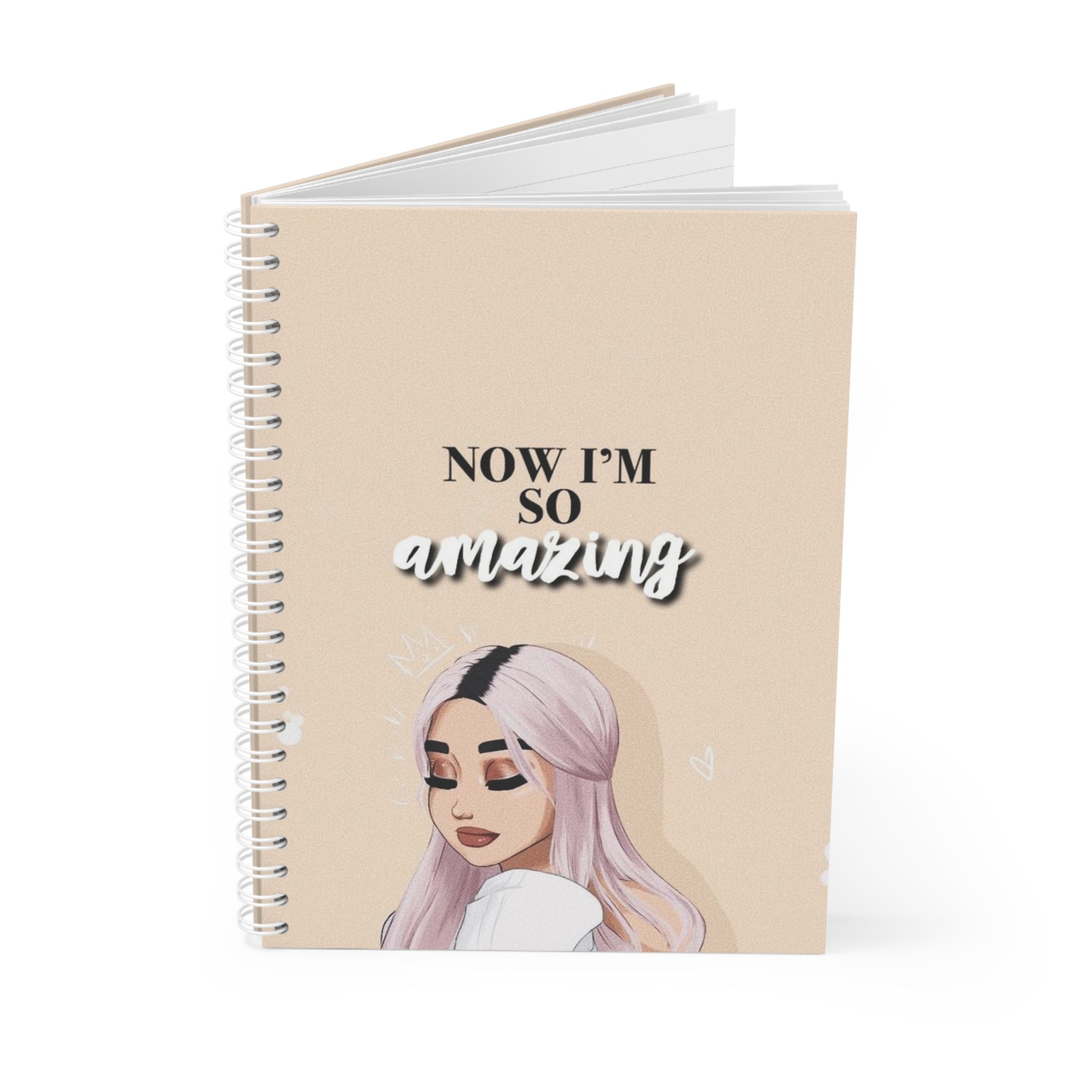 Spiral Notebook — "Now I'm So Amazing" Feminine Pink Girl Illustration Journal