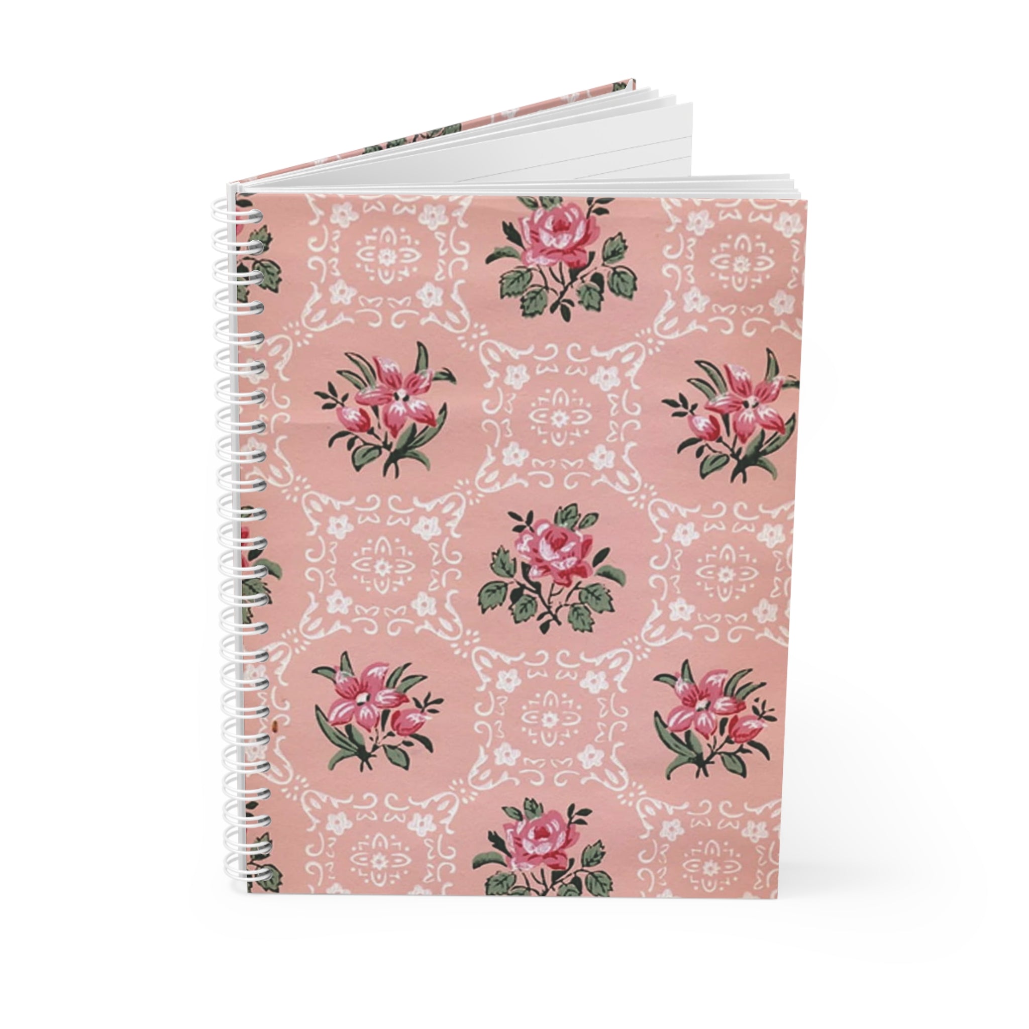 Vintage Floral Spiral journal — Pink Rose Pattern Journal for Notes & Gifts