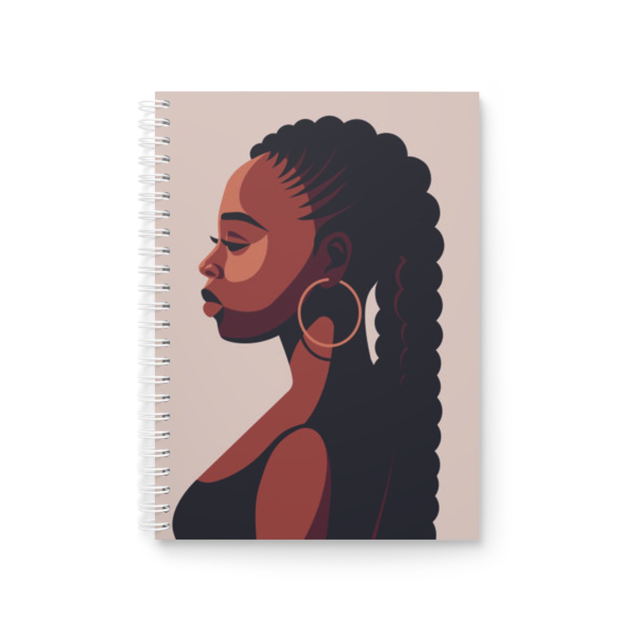 Afrogirl Spiral Notebook — Afrocentric Profile Art Journal (Braided Hair, Hoop Earrings)