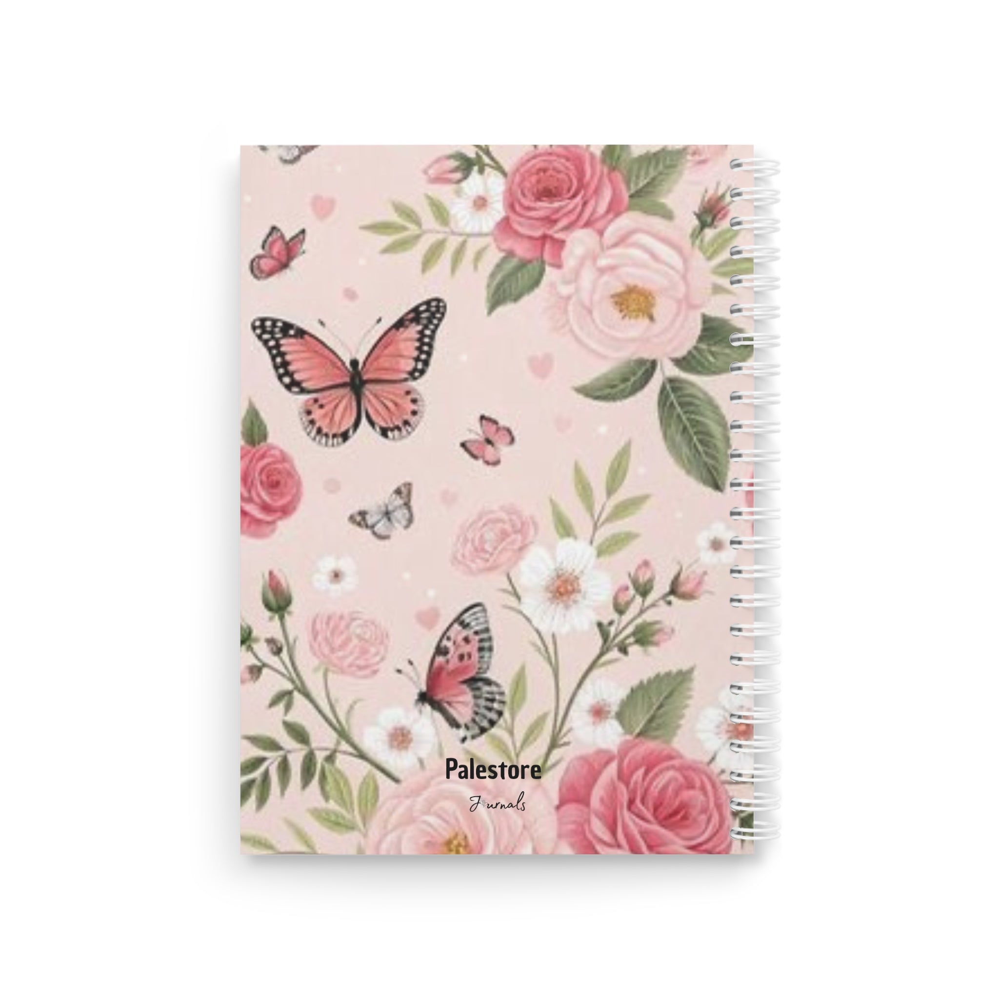 Floral Butterfly Spiral Notebook — Pink Rose Garden Journaling Notebook