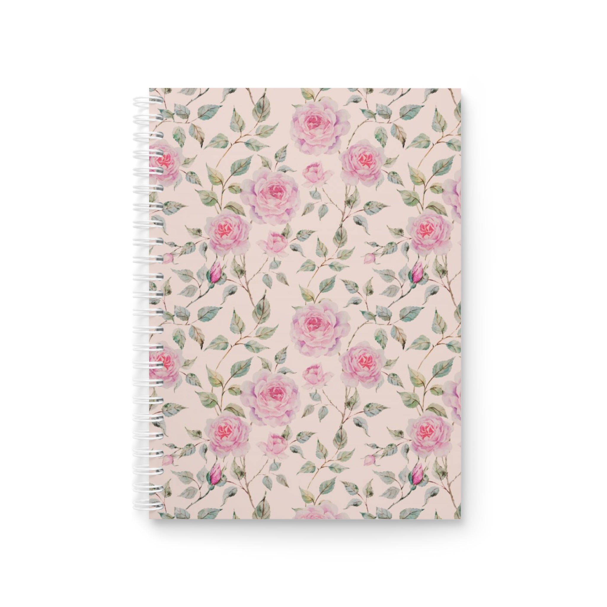 Floral Rose Spiral Notebook — Pink Watercolor Roses Journal